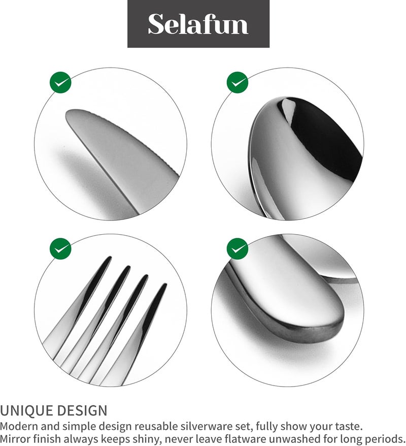 Selafun 4-Piece Travel Set with Case - Portable Silverware Utensils - Stainless Steel Reusable Flatware - Cutlery Set for Camping, Picnic, Hiking, Office - Dishwasher Safe - Image 3